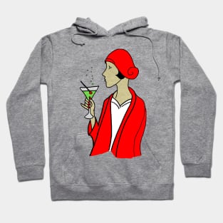 Art Deco Woman in Red Hat Hoodie